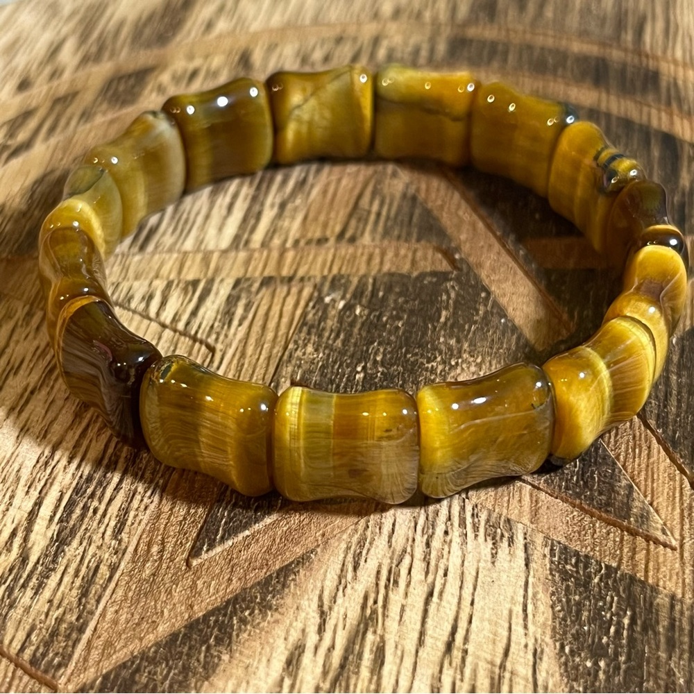 Tiger’s Eye Natural Crystal Bamboo Bangle Stretch Bracelet